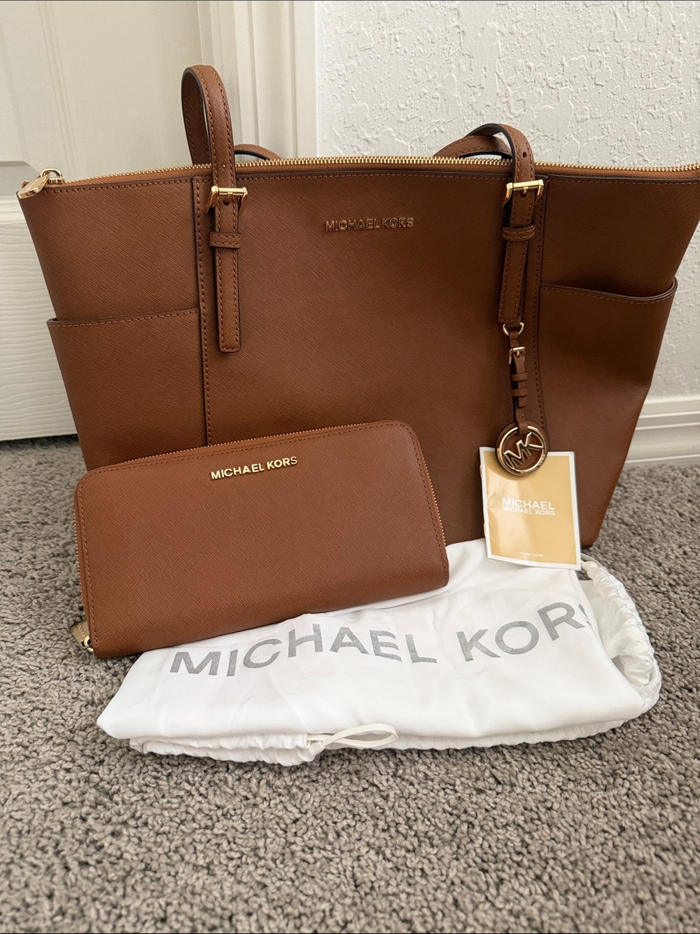 Michael Kors Cognac Saffiano Leather Tote with Matching Wallet